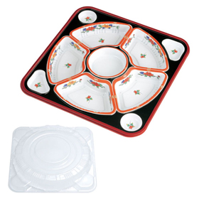 オードブル容器 透明蓋セット TO-420 有田 朱 10セット Y002059