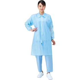 不織布ガウン ジッパー付 L ブルー 1枚 Y006885