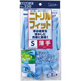 #330 ニトリルフィット薄手ブルー S 1組 Y014668
