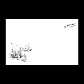 テーブルマット尺3#109 いかつり船(墨絵) 100枚 Y004561