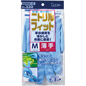#330 ニトリルフィット薄手ブルー M 1組 Y014669