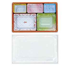 TSR-90-60-4夢彩ごぜん 柄/透明蓋セット 276×185×47mm 50セット 入 15395★本体Y019360、蓋Y019357に変更