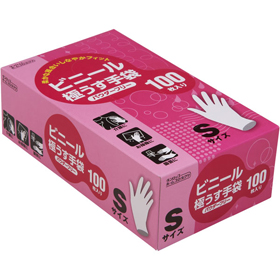 ビニール極うす手袋 粉無 S 半透明 100枚入 1箱 Y012052