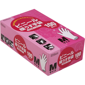 ビニール極うす手袋 粉無 M 半透明 100枚入 1箱 Y012053
