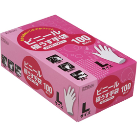 ビニール極うす手袋 粉無 L 半透明 100枚入 1箱 Y012054